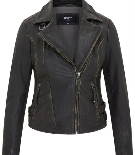 Womens Black Quilted Leather Brando Classic Biker Jacket
