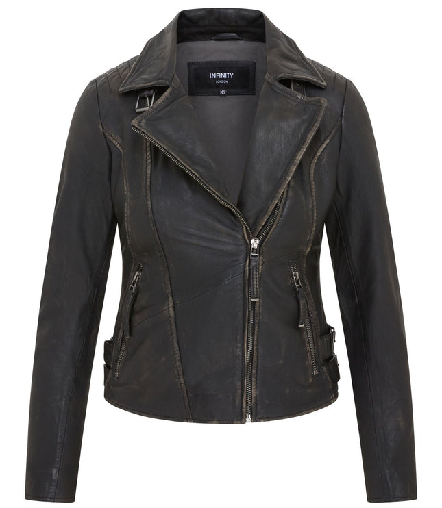 Womens Black Quilted Leather Brando Classic Biker Jacket