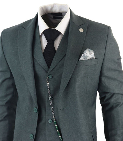 Men's Classic 3-Piece Plain Green Suit