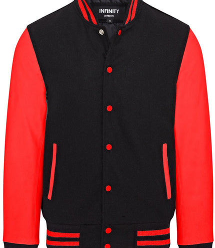 Letterman Baseball Wool Leather Varsity Bomber Jacket - Genoa - Black/Red