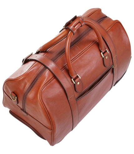 Genuine Leather Tan Wheeled Holdall Duffle Travel Cabin Bag - Holt