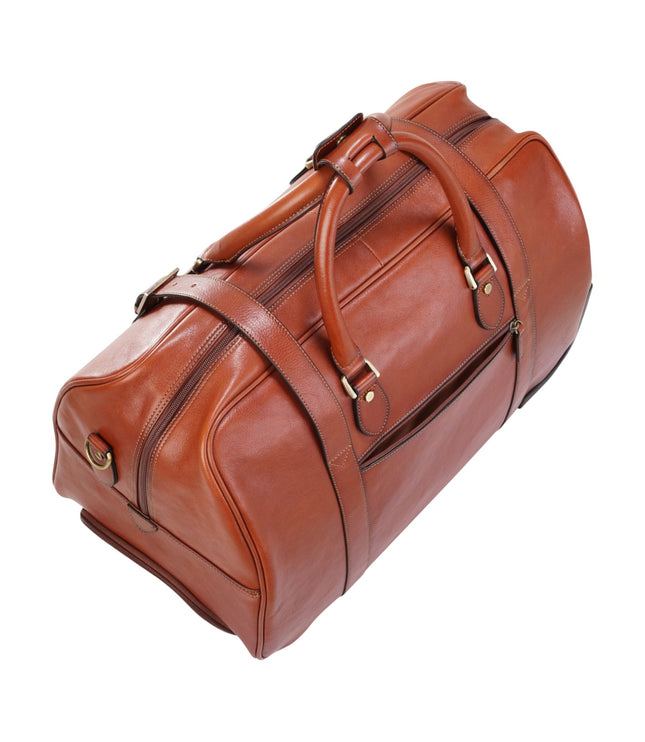 Genuine Leather Tan Wheeled Holdall Duffle Travel Cabin Bag - Holt