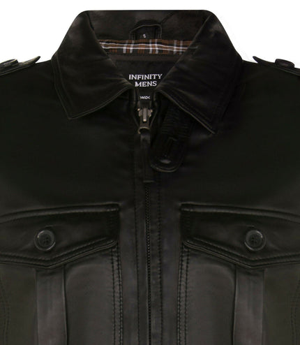 Mens Leather Parka Safari Coat-Mesa Verde - Black