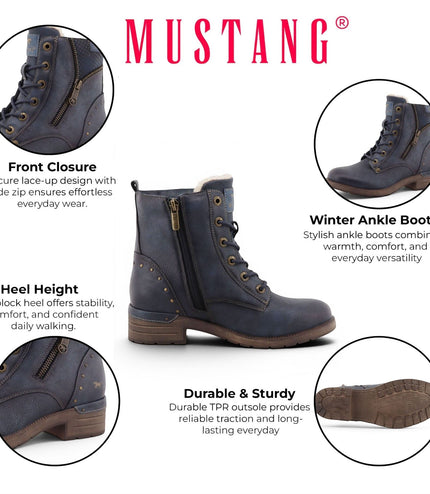 Mustang Women's Navy Warm Winter Lace-Up Ankle Boots - M0072014