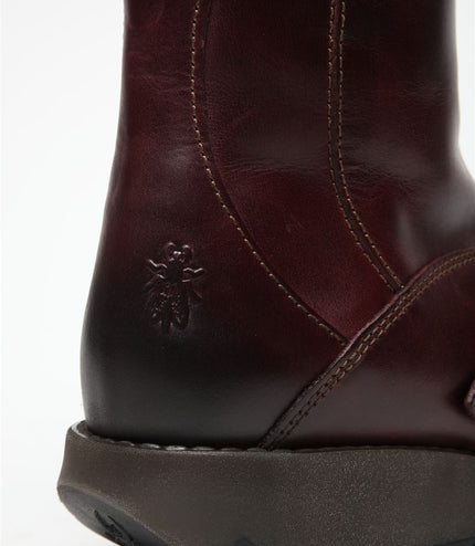 Fly London Womens Wine Mes 2 Wedge Heel Buckle Mid-Calf Leather Zip Platform Boots