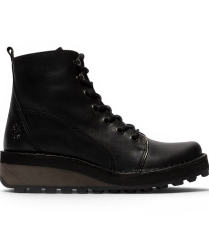 Fly London Womens Black Leather Lace-Up Ankle Boots - HAZI147
