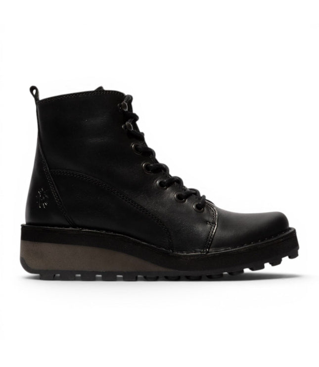 Fly London Womens Black Leather Lace-Up Ankle Boots - HAZI147