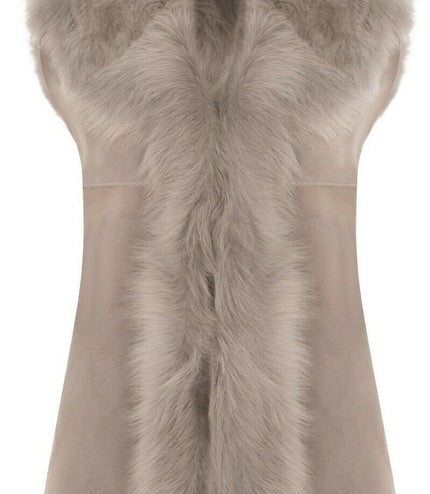 Women's Toscana Sheepskin Long Gilet-Sorocaba - Light Grey