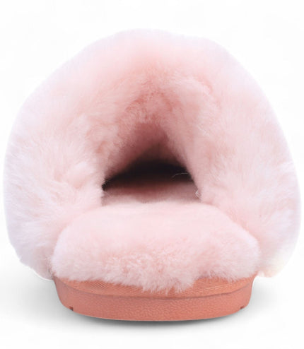 Women's Genuine Sheepskin Pink Suede Mule Winter Slippers - Luna