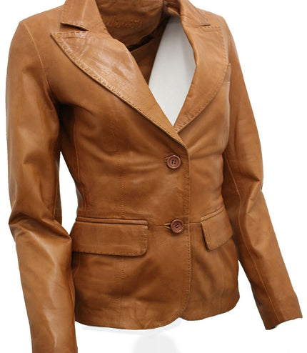 Womens Leather Blazer Jacket-Seregno - Tan