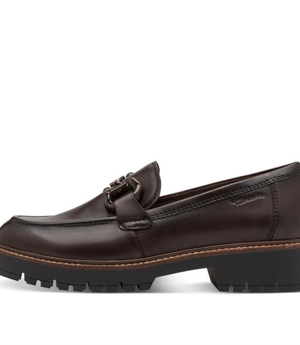 Tamaris Womens Mocca Brown Leather Loafers Slip-On Platform Shoes