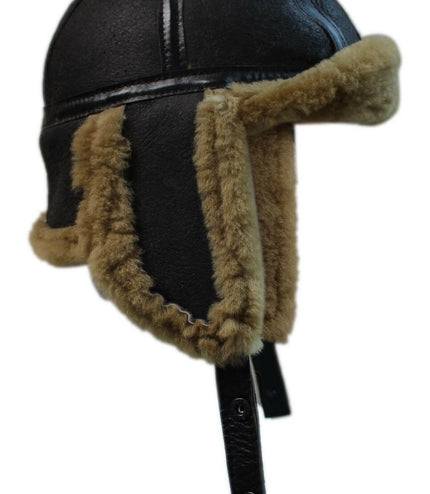 Men's B3 Brown Ginger RAF Aviator Sheepskin B-55 WW2 Trapper Flying Hat