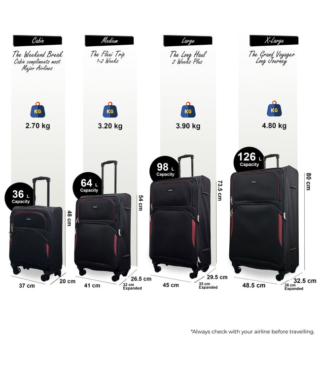Gosford Set of 4 Soft Shell Suitcase in Black