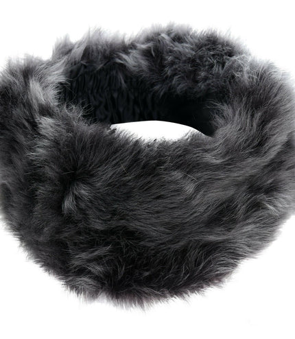 Ladies  Toscana 100% Sheepskin Leather Headband - Black Silver