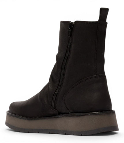 Fly London Womens Black Suede Leather Zip Up Platform Ankle Boots - RENO053FLY