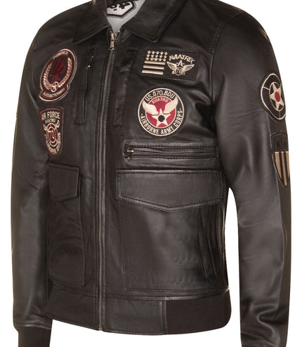Mens Leather Air Force Bomber Jacket - Dublin - Black