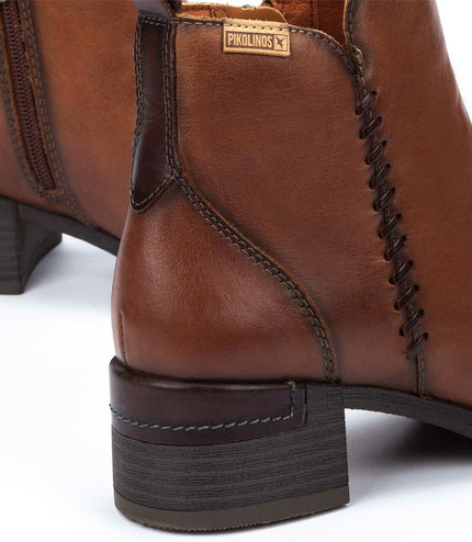 Pikolinos Women's Cuero Brown Leather Zip Heel Ankle Boots - Malaga
