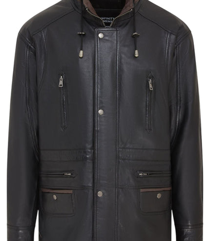 Mens Soft Italian Leather Parka Coat-Winnipeg - Black-Brown