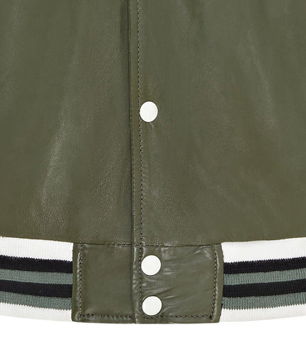 Mens Baseball Leather Letterman Bomber Jacket - Ashwood - Green