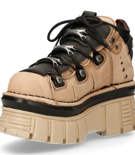 New Rock M-106-S40 Beige Leather Gothic Ankle Platform Boots