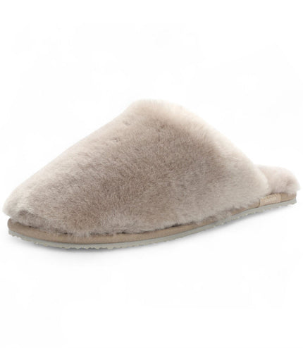 Women's Sheepskin Slippers Taupe Warm Winter Fur Mule - Aurora