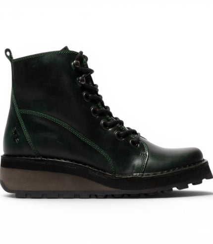 Fly London Womens Green Leather Lace-Up Ankle Boots - HAZI147