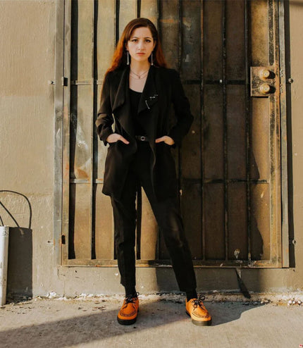 TUK Pointed Creeper Sneaker Orange Cow Suede Platform Shoes - A9182