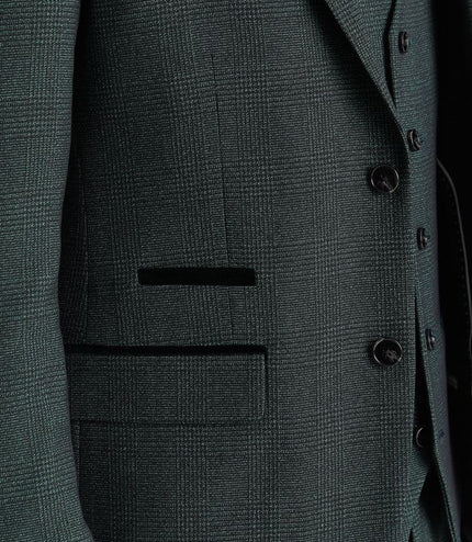 Men's Green 3 Piece Prince Of Wales Formal Suit