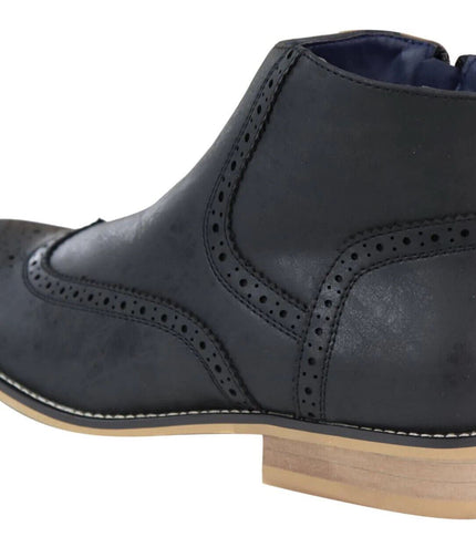 Mens Black Leather Brogue Zip Up Chelsea Boots