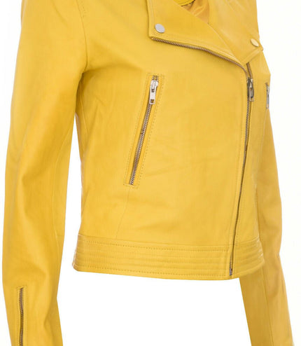 Womens Collarless Biker Jacket-Padova - Yellow