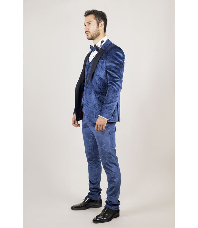 Men's Blue 3 Piece Velvet Wedding Tuxedo Formal Suit