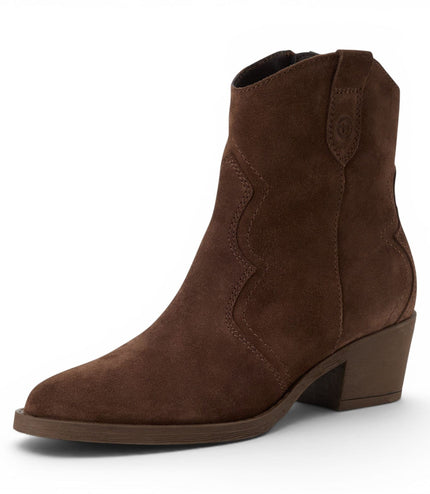 Tamaris Women’s Brown Suede Leather Cowboy Western Ankle Boots - 25702-41