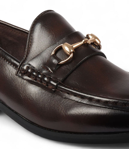 Men's Brown Loafers with Gold Buckle Smart Slip-On Shoes