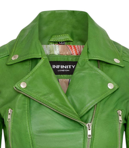 Womens Cropped Brando Leather Biker Jacket-Damascus - Apple
