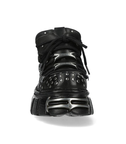 New Rock M-120Nr-C1 Black Leather Gothic Platform Ankle Boots