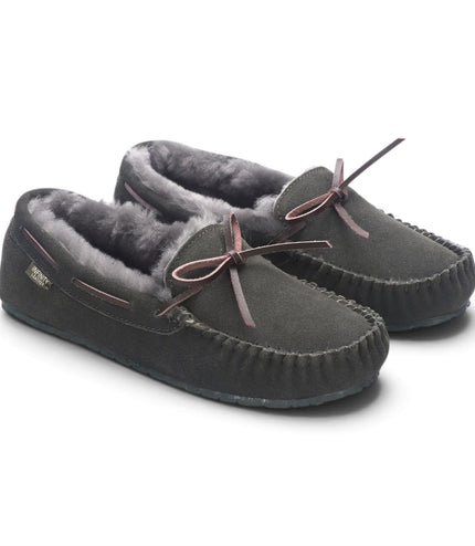 Men’s Olive Green Genuine Sheepskin Moccasin Winter Slippers - Flint