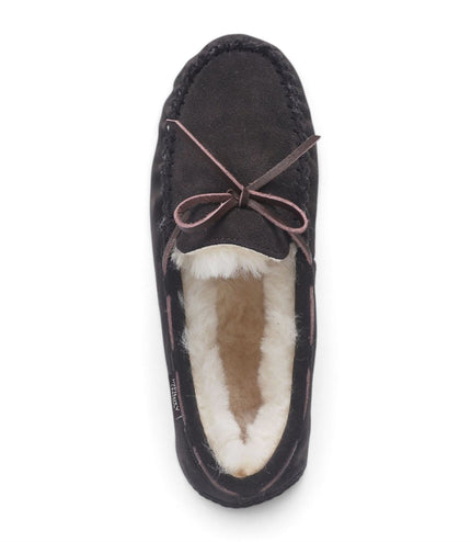 Women's Brown Genuine Sheepskin Moccasin Winter Slippers - Aspen