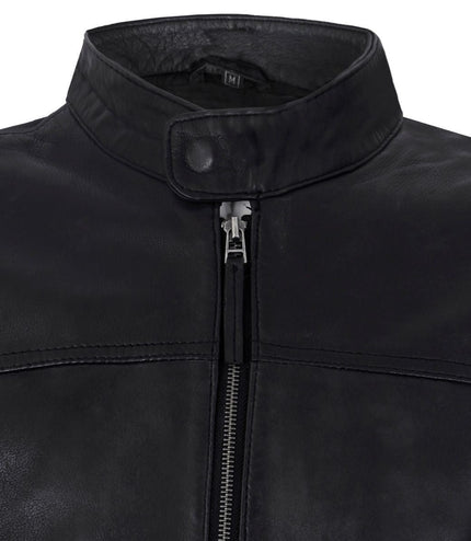 Men's Classic Fitted Leather Biker Jacket-Austin - Black