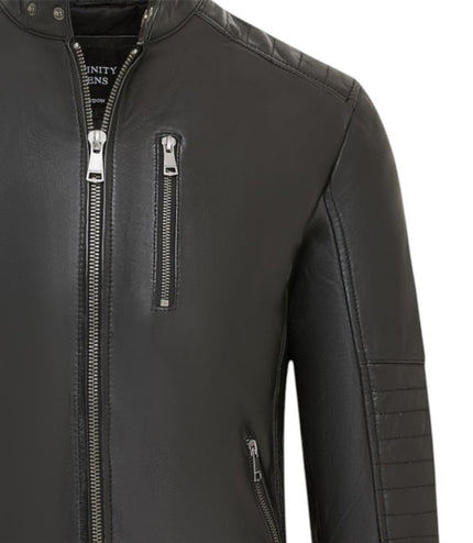 Men's Quilted Black Lamb Leather Biker Jacket - Formula