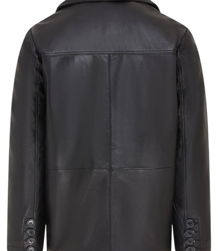 Men's 4 Button Italian Leather Blazer Jacket - Loxton - Black