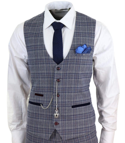 Mens 3 Piece Grey Herringbone Tweed Check Suit