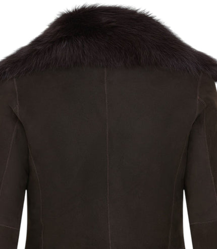 Women's Brown Sheepskin Toscana Shearling Suede Leather Jacket - NoirÃ©