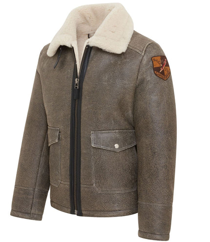 Men's Grey B3 Real Shearling Sheepskin WW2 Bomber Leather Flying Aviator Jacket