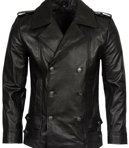 Mens Cowhide Leather Peacoat-Leiden