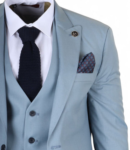 Men's 3 Piece Plain Blue Work Formal Suit