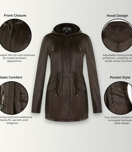 Womens Mid Length Hooded Parka Jacket-Oakengates - Brown