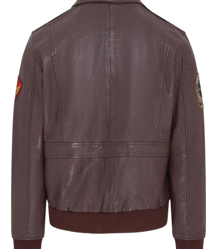Men's Brown Leather Bomber G-1 Aviator Collar Jacket  - Maverick