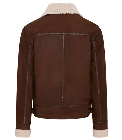 Mens Real Sheep Suede Bomber Jacket Aviator Jacket with Fur Lining - Brown