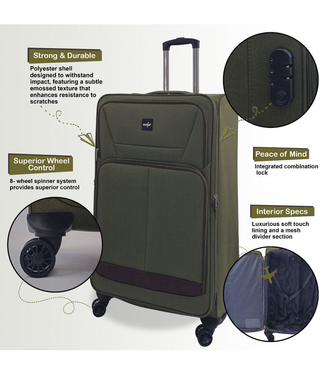 Andover Set of 3 Soft Shell Suitcase in Khaki