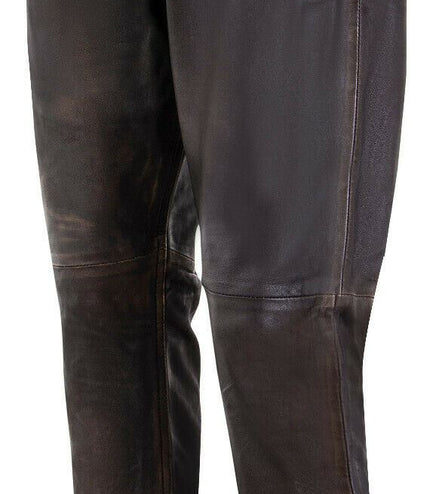 Mens  Leather Jogging Bottoms-Boston - Vintage Black